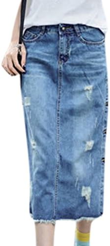 Youtobin Women's Summer Ladies Denim Maxi Distressed Waisted Long skirt 33 Blue