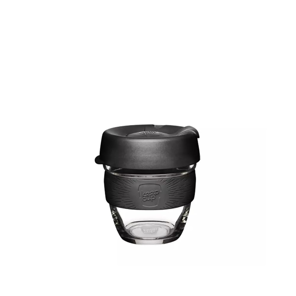 KeepCup Brew, Reusable Coffee Cup - Tempered Glass and Splashproof Sipper, S 8oz/227ml - Black
