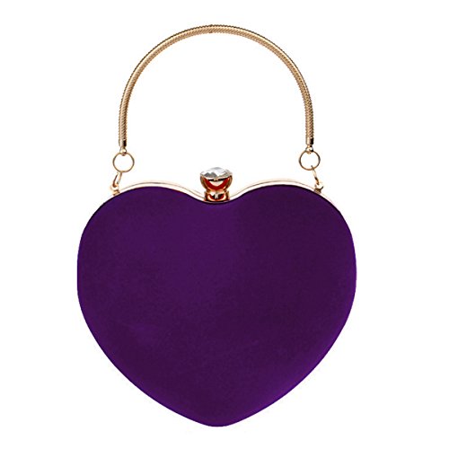 Buddy Mini Handbag Women Heart Shape Clutch Purse Velvet Shoulder Bag Evening Tote Chain Purse Purple