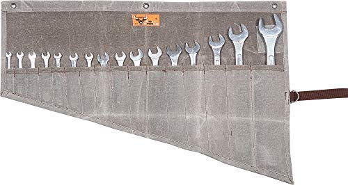 BULL TOOLS Wrench Tool Roll Bag 16 Pockets Metric & Standard Wrench Set Organizer & Roll Up Pouch Tool Bag Handmade 100% Cotton Full Waxed Canvas - Cinnamon Brown - (Tools are not Included)