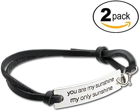 Inspirational Jewelry Bracelet โYou Are My Sunshine My Only Sunshine Quote โ Silver Charm Wrap โ Engraved Sayings for Inspiration, Motivation โ Perfect Gift for Women, Men, Teens, Girls. - 2 Pack