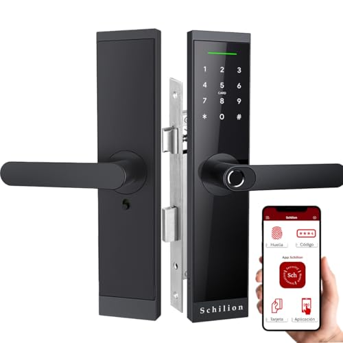 Schilion Cerradura Inteligente WiFi + Bluetooth para Puerta Principal Exterior Chapa Electrónica Apertura con Huella, Código, Tarjeta, App Móvil, Control Remoto - Espesor Recomendado de 3.5 a 12 cm