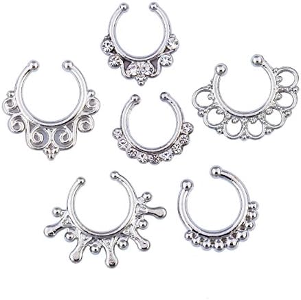 SEXYPOINT 6 PCS Septum Hanger Clip-On Nose Rings Hoop Non Piercing Body Jewelry
