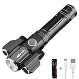 Caferria LED Tactical Flashlight 1000 Lumens Electric Torch Ultra-Bright Handheld Travel Flashlight Rechargeable Waterproof Zoomable 4 Modes for Outdoor, Camping, Biking, Hiking, Emergency