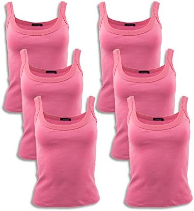 Best Brand Basics Basics Women's 6 Pack 100% Cotton Active Sport Color Tank Tops (X-Large, 6 Pack Cami Style- Deep Pink)