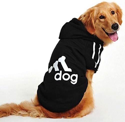 Krassu - Large Size Dog Clothes for Big Dogs Golden Retriever Winter Pet Hoodie Sportswear [Black 8XL]