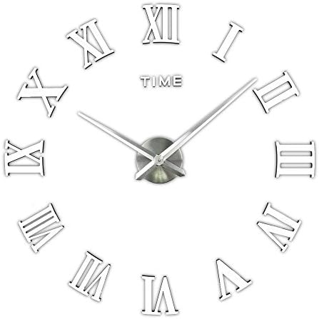 Frameless Modern Mute DIY Large Wall Clock 3D Sticker Home Office Decor Gift(Silver)