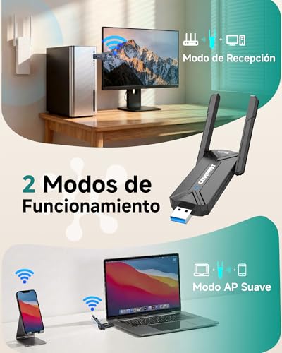 COMFAST BE6500 Adaptador WiFi USB para PC, Receptor WiFi USB 3.0, Antena WiFi 7 para Windows 10/11, Tri-Banda 6G/5G/2,4G, 2x6dBi Antenas de Alta Ganancia, WPA3, MU-MIMO, OFDMA & MLO