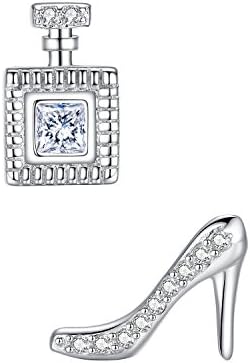 Aoiy Sterling Silver High Heel and Perfume with Cubic Zirconia Stud Earrings for Women and Girls, zhe027bi