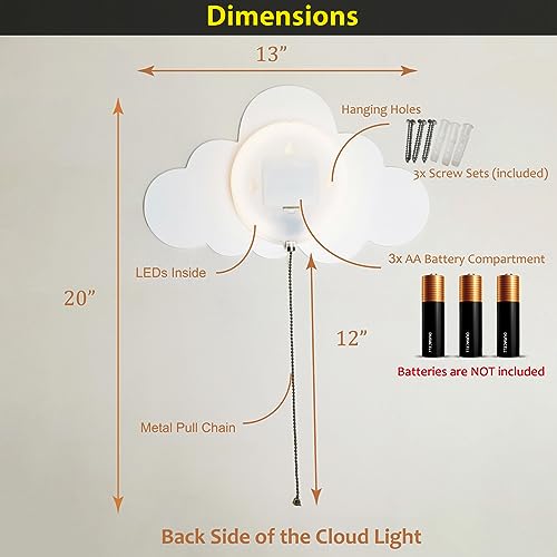 Azorteja Cloud-Lights-for-Bedroom, Kawaii Kids Cloud-Night-Light for Baby-Nursery, White Hanging Cloud-Lamp for Room-Decor, Cute Battery-Operated Floating Cloud-Lamps for Wall-Decor, Warm_White