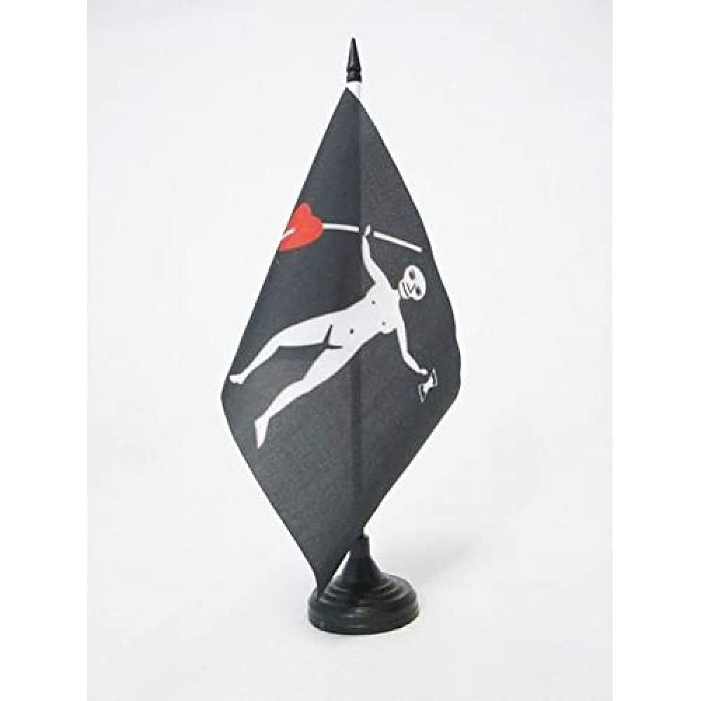 AZ FLAG Pirate John Quelch Table Flag 5'' x 8'' - skull Pirates Office Decoration 100% Polyester 21 x 14 cm - Mini Desk Flag with Pole and Black Plastic Base