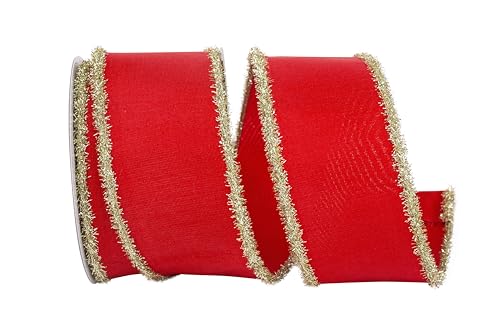 Ribbon - Vermilion Dupioni Frizette Wired Edge Ribbon, Red, 2-1/2 Inch, 10 Yards