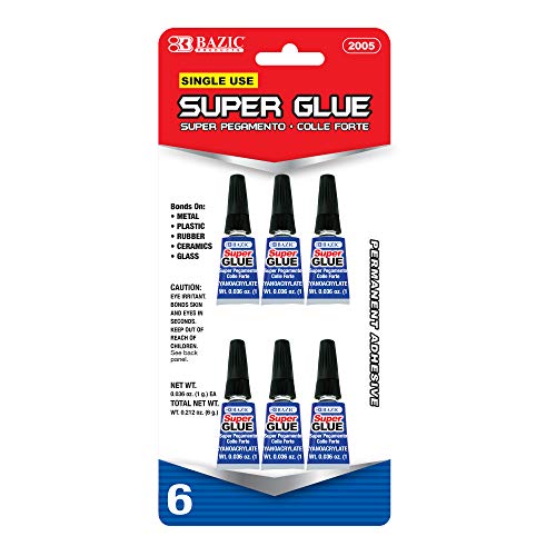 BAZIC Single Use Super Glue 1g/0.036 Oz, Mini Small Tube Clear Adhesive Fluid Liquid Bonding for Office & Home Improvement (6/Pack), 1-Pack