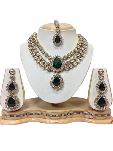 Wedding party wear green stone elegant kundan ethnic in…