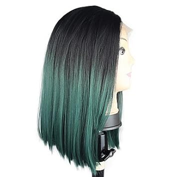 Women S Synthetic Lace Front Wig Short Medium Straight Green