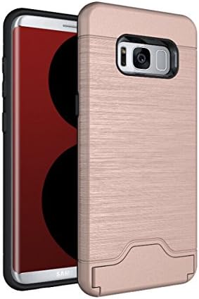 MUNFUN PC+ TPU Armor With Card Holder Active Wallet Case For Samsung galaxy S8 Cases (rose gold)