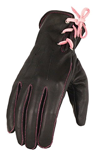 Milwaukee Leather Women's Leather Riding Gloves with Gel Pam and Fuchsia Lacing (Black Fuchsia/Hot Pink, XXX-Large)