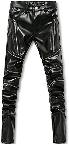 GOMASTER Men`s PU Leather Riders Pants With Zippers For Party Biker (30 US, black)
