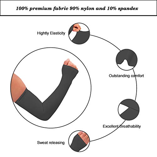 Arm Sleeves,UV Protection Cooling Sleeve to Cover Arms for Men & Women 1 Pair Sports Compression Sun Sleeves for Running,Cycling,Fishing,Golf,Volleyball,Basketball,Baseball & Football (black, X-Large) - Thumbnail 3