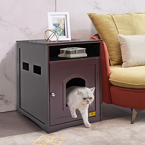 SEGAWE Enclosed Cat Litter Box Furniture – Table Style Hidden House – White – 18.9x20x20