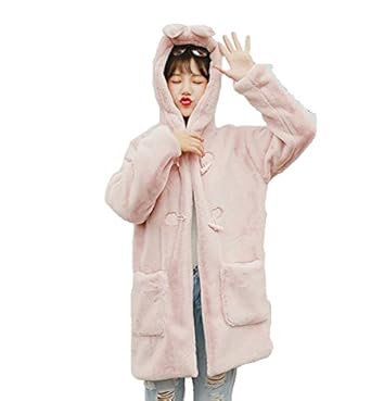 Amazon ノーブランド品 ふわふわコート うさ耳 ボアコート モッズ