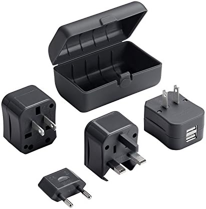 Travel Adapter Plug, Universal Worldwide Power Converters (US,UK,EU,AU) with Dual USB Charger - 4 Pack Set (Black)