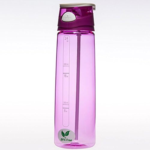 FourNew Tritan Plastic Sports Water Bottle With Leak Proof Flip Top Lid - 24 Oz-Wide Mouth Opening With Straw - Perfect for office, Home,Gym, Travel,Running,Yoga ,Sports (Purple)