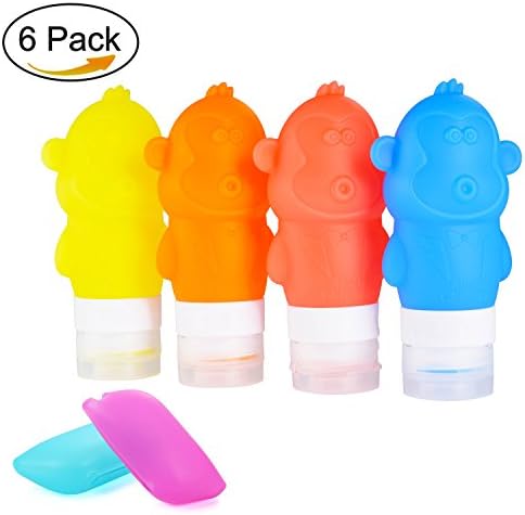 Silicone Travel Bottles, Zonyanl Leak Proof Bottles Set, Refillable Squeezable Containers and Toothbrush Head Cover Case, 3 Oz, 6 pack