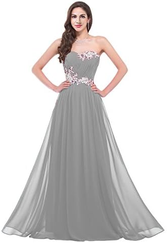 CaliaDress Women Long Applique Evening Bridesmaid Dresses Prom Gowns C001LF Silver US4