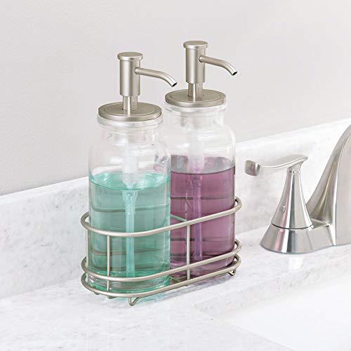 mDesign Double Liquid Hand Soap Glass Dispenser Pump Bottle Caddy for