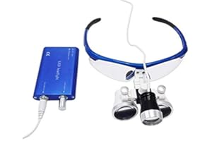 CAMAQUI 【Dental Loupes 】 3.5X420mm Portable Dental Surgical Binocular Loupes Optical Glass with LED Head Light Lamp Blue