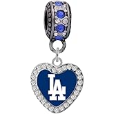 Los Angeles Dodgers Crystal Heart Charm Compatible With Pandora Style Bracelets. Can also be worn as a necklace