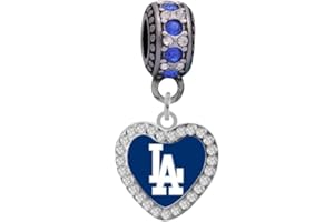 FINAL TOUCH GIFTS Los Angeles Dodgers Crystal Heart Charm Compatible With Pandora Style Bracelets. Can also be worn as a necklace (Included.)