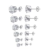 Zhenhui Women Stainless Steel Round White Black Cubic Zirconia Stud Earrings Set Pack of 6 Pairs
