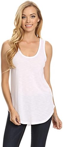 Fashion Cafe Botanic Slub Sleeveless Scoop Neck Pocket Tank Top White M