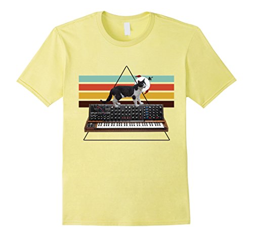 Mens Synth Cat Cat on a synthesizer 70's cat in space helmet 2XL Lemon