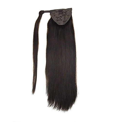 LaaVoo 12" Hairpiece Ponytail Clip on Extension Long Smooth Human Hair For Short Hair Colorful Darkest Brown Straight Wrap Ponytail Extension For Women 80g (#2) - Thumbnail 3