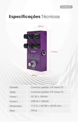 KINGSTER M-VAVE VEDO Pedal de Delay Digital Elemental: 9 Efeitos de Atraso, Modos TAP/HOLD, Alimentação USB/DC 9V, Design em Ferro Roxo Resistente - Perfeito para Guitarra, Baixo