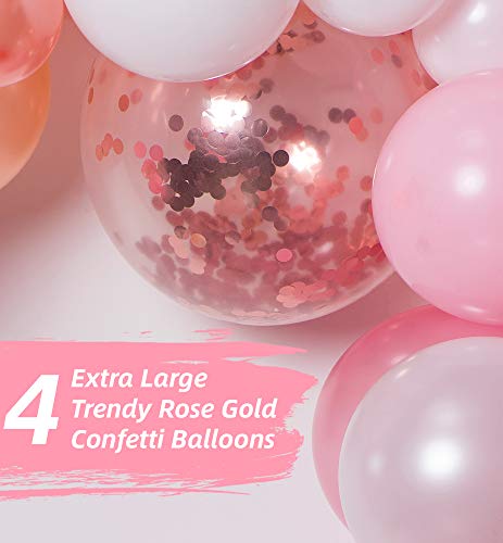 Bloonsy Balloon Garland Kit | Pink Balloons Arch Kit | 120 Pack | Rose Gold Confetti White Pastel Blush Pink Balloons | Baby Shower Bridal Girls Birthday Party Decorations Supplies Decorating Strip - Thumbnail 6
