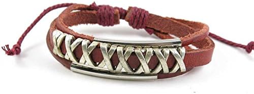 2 Pieces Women's Men's Fashion Strand Bracelet Leather Handmade 2050 Hollow Strip Braided Bangle