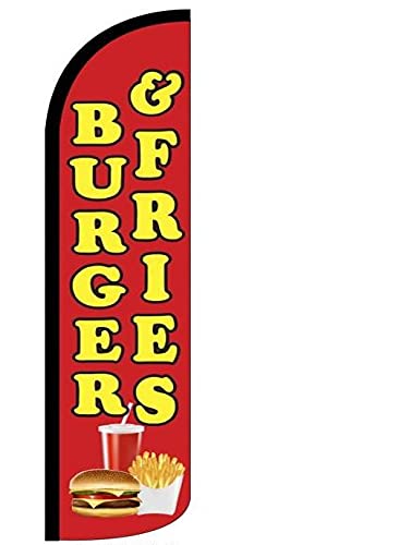 Photo 1 of 4 Less Co BURGER FRIES - Windless Swooper Flag Feather Banner Sign 3x11.5 ft Tall (Flag Only) rz