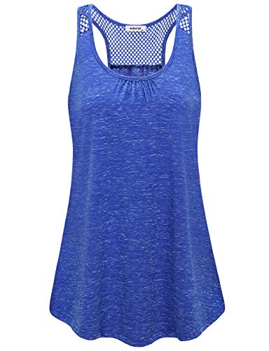 AxByCzD Womens Tunic Tank Tops,Gym Athletic Race Cycling Walking Active Wear Tanks Modest Solid Loose Fitting Yoga Plain Blouses Cutout Dry Fit Workout Scoop Neck Sleeveless Exercise Clothes Blue L - Thumbnail 2