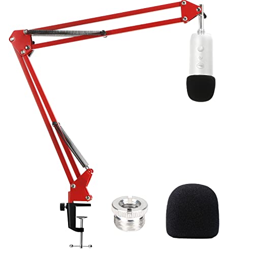 YOUSHARES Red Mic Stand with Pop Filter - Mic Boom Arm Stand with Foam Cover Windscreen Compatible with Red Blue Yeti and Yeti Pro Microphone