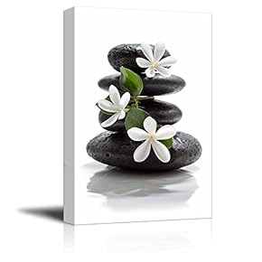Canvas Prints Wall Art - Zen Basalt Stones with Calming Magnolia Flowers | Modern Wall Decor/Home Decoration Stretched Gallery Canvas Wrap Giclee Print. Ready to Hang - 12" x 18"