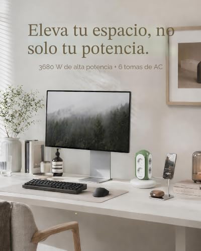 Regleta Torre 6 Tomas AC, 3680W/16A, Protector sobretensiones 1420J, Base con Peso 479 g Anti-vuelco, Cable 2 m, protección sobrecarga (Gris Basalto)