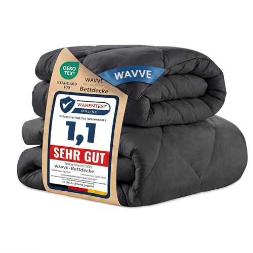 WAVVE Bettdecke 155x220 cm 2 teilig Inklusive Ganzjahresdecke 300gsm + Sommerdecke 150gsm = Winterdecke 450gsm, Steppdecke Mikrofaser Grau