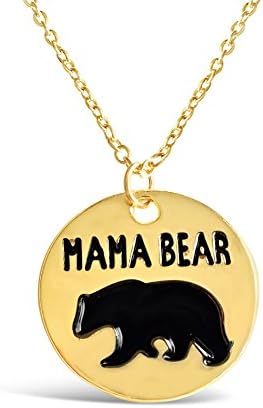 Round Plate Mama Bear Necklace, Expectant Mom Jewelry, Meaningful Birthday Necklace for Mom, Mother’s Day Present for Women, 17” Chain