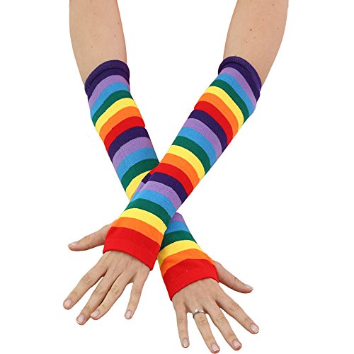 Women's Rainbow Stripe Knee High Socks Long Fingerless Gloves Arm Warmer (rainbow arm warmer, M)