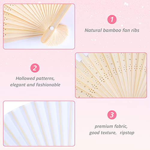 JOHOUSE 12PCS White Folding Fans, Handheld Fabric Fan Foldable Chinese Japanese Bamboo Fans for Women Wedding Dancing DIY Wall Decoration