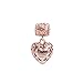Rose Gold Heart Crystal Charms Pendant Solid 925 Sterling Silver Love Dangle Bead Valentines Day Charms